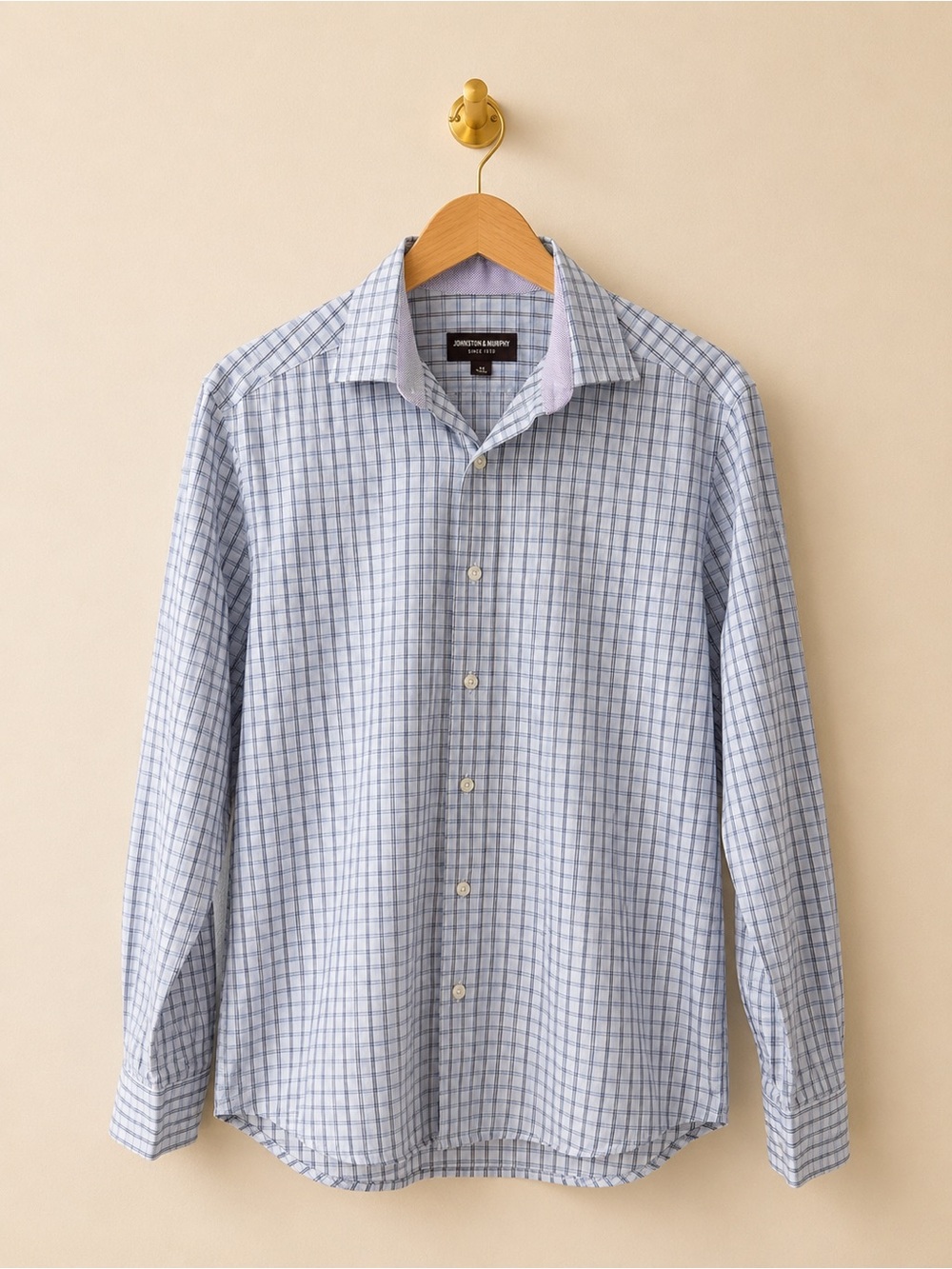 Johnston & Murphy Men’s Blue Plaid 100% Cotton Button Down Shirt Size M (US)